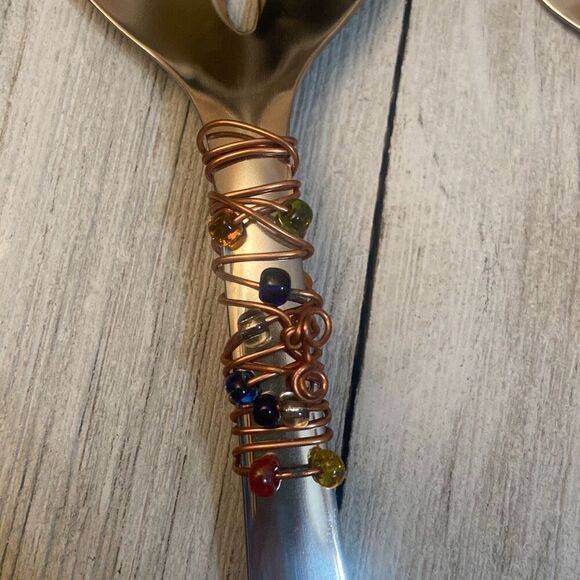 Wire Wrapped Beaded Stainless Steel Kitchen Utensils 3 Piece Serving Set - Picture 4 of 9